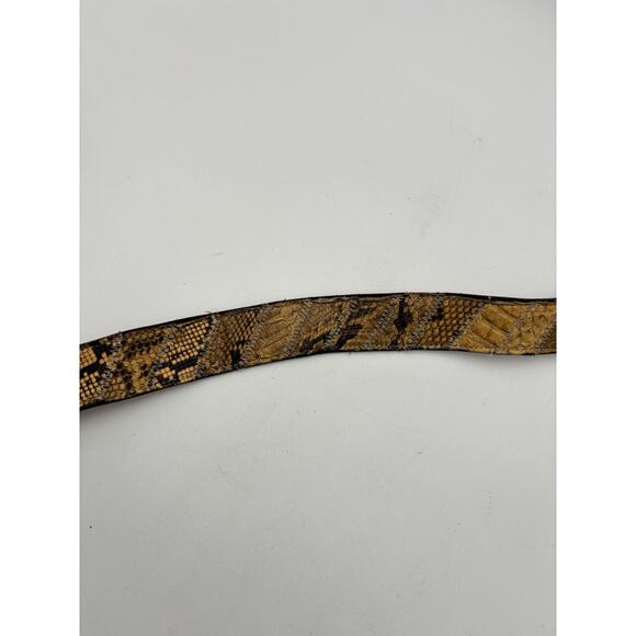 VTG Snakeskin Belt Mens Brown Hand Tooled Tiger Eye Western Buckle Fits 32” main image 16